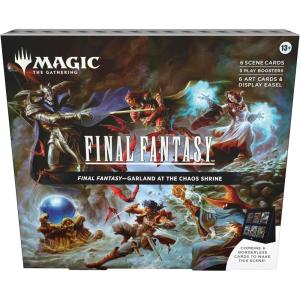 imageMagic The Gathering  Final Fantasy Scene Box  Garland at The Chaos Shrine  6 Foil Borderless Scene Cards 6 Art Cards 3 Play Boosters  1 Display Easel
