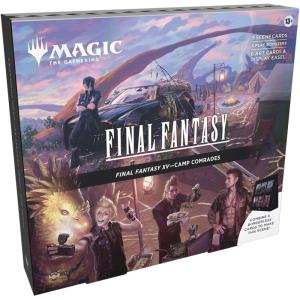 imageMagic The Gathering  Final Fantasy XV Scene Box  Camp Comrades  6 Foil Borderless Scene Cards 6 Art Cards 3 Play Boosters  1 Display Easel