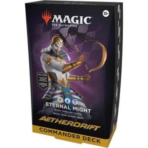 imageMagic The Gathering Aetherdrift Commander Deck  Eternal Might 100Card Deck 2Card Collector Booster Sample Pack  AccessoriesWhiteBlueBlack Deck