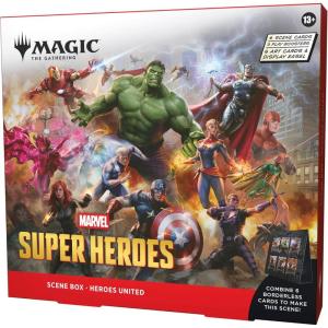 imageMagic The Gathering  Marvel Super Heroes Scene Box  Heroes United  6 Foil Borderless Scene Cards 6 Art Cards 3 Play Boosters  Display Easel