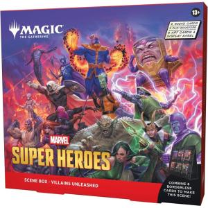 imageMagic The Gathering  Marvel Super Heroes Scene Box  Villains Unleashed  6 Foil Borderless Scene Cards 6 Art Cards 3 Play Boosters  Display Easel