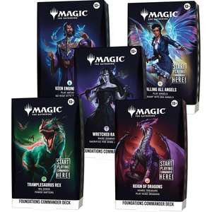 image:imageMagic The Gathering Foundations Commander Deck Bundle  All 5 Decks Calling All Angels Keen Engineering Wretched Ranks Reign of Dragons Tramplesaurus Rex
